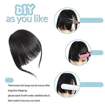 Shinon Clip in Bangs Natural Real Human Hair Flat Bangs Fringe Hair Bangs Fashion Clip in Wispy Hair Extension (Flat Bangs with Temples,Black Brown)