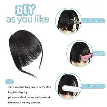 Shinon Clip in Bangs Natural Real Human Hair Flat Bangs Fringe Hair Bangs Fashion Clip in Wispy Hair Extension (Flat Bangs with Temples,Black Brown)