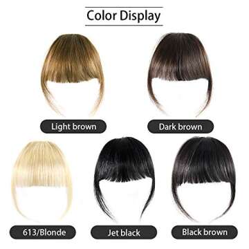Shinon Clip in Bangs Natural Real Human Hair Flat Bangs Fringe Hair Bangs Fashion Clip in Wispy Hair Extension (Flat Bangs with Temples,Black Brown)