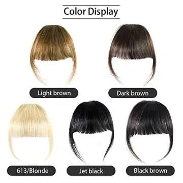 Shinon Clip in Bangs Natural Real Human Hair Flat Bangs Fringe Hair Bangs Fashion Clip in Wispy Hair Extension (Flat Bangs with Temples,Black Brown)