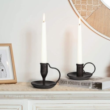 Stylish Matte Black Iron Candle Holders - Set of 2
