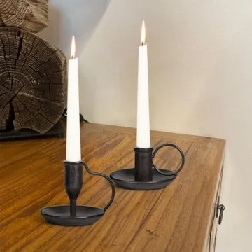 Stylish Matte Black Iron Candle Holders - Set of 2