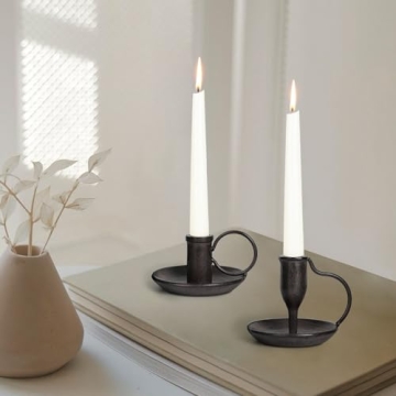Stylish Matte Black Iron Candle Holders - Set of 2