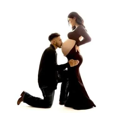 Dedysler Cut Out Maternity Gown for Photoshoot Long Sleeve Maxi Fit ＆Flare Club Party Dress Sexy Coffeeless Baby Shower(Coffee M)