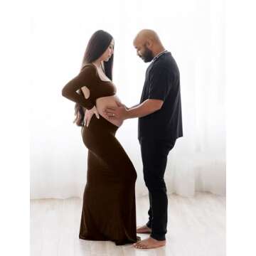 Dedysler Cut Out Maternity Gown for Photoshoot Long Sleeve Maxi Fit ＆Flare Club Party Dress Sexy Coffeeless Baby Shower(Coffee M)