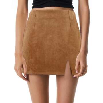 IDEALSANXUN Womens Suede Pencil Mini Skirt 2023 Fall Winter Fashion High Waisted Bodycon Short Skirt...