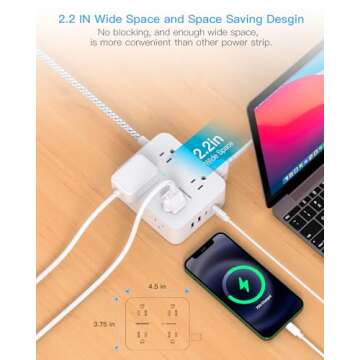 Extension Cord 20 Ft Power Strip Surge Protector with 8 Outlets 4 USB Ports(2 USB C), Long Cord, Fla...