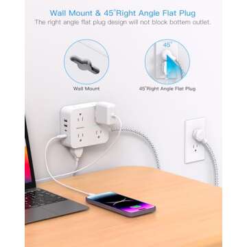 Extension Cord 20 Ft Power Strip Surge Protector with USB