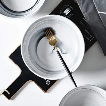 Yundu Gray Marble Porcelain Bowls Set of 3 Microwave Safe