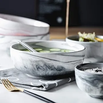 Yundu Gray Marble Porcelain Bowls Set of 3 Microwave Safe