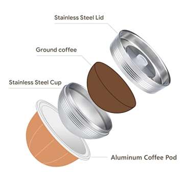 Stainless Steel Vertuo Next Reusable Pod + Empty Aluminum Pods - 6 Pcs & Tamper included