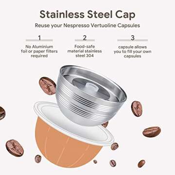 Stainless Steel Vertuo Next Reusable Pods - 3 Sizes, Eco-Friendly