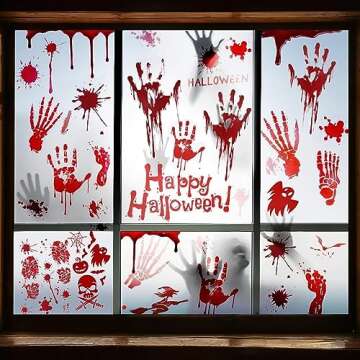 Halloween Decorations, 8 Sheet/95Pcs Halloween Bloody Handprint Footprint Wall Decal Floor Clings, H...