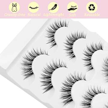 Veleasha Lashes Wispy False Eyelashes 100% Handmade Eyelashes Natural Look Fake Lashes Lightweight Lashes with Soft Clear Band 5 Pairs Pack (G2)