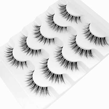 Veleasha Lashes Wispy False Eyelashes 100% Handmade Eyelashes Natural Look Fake Lashes Lightweight Lashes with Soft Clear Band 5 Pairs Pack (G2)
