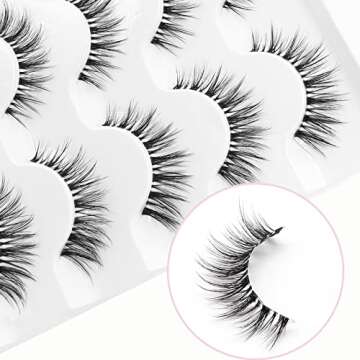 Veleasha Lashes Wispy False Eyelashes 100% Handmade Eyelashes Natural Look Fake Lashes Lightweight Lashes with Soft Clear Band 5 Pairs Pack (G2)