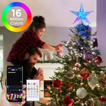 Christmas Star Tree Topper,11.8" 10LEDs Static Dynamic Lighted Christmas Tree Topper RGB Color Changing Treetop W/App Control USB Powered Xmas Tree Topper Music Sync Tree Top for Christmas
