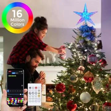 Christmas Star Tree Topper,11.8" 10LEDs Static Dynamic Lighted Christmas Tree Topper RGB Color Changing Treetop W/App Control USB Powered Xmas Tree Topper Music Sync Tree Top for Christmas