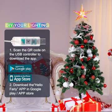 Christmas Star Tree Topper,11.8" 10LEDs Static Dynamic Lighted Christmas Tree Topper RGB Color Changing Treetop W/App Control USB Powered Xmas Tree Topper Music Sync Tree Top for Christmas