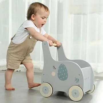Grey Elephant 2-in-1 Wooden Baby Walker for Toddlers