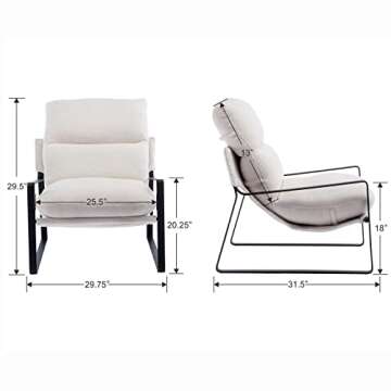 DUOMAY Modern White Sherpa Accent Chair - Comfy Lounge Chair with Metal Leg for Living Room Bedroom ...