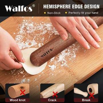 Walfos French Rolling Pin Set - Natural Wooden Rolling Pins (8inch, 15.7inch), Baking Dough Roller f...
