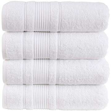 Qute Home 100% Turkish Cotton Bath Towel Set, Quick Dry Soft and Absorbent, 4 Premium Quality Towels for Bathroom (White)