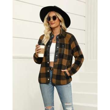 Zeagoo Womens Plaid Shacket 2024 Fall Fashion Soft Fleece Coat with Pockets Warm Snap Button Down Ja...