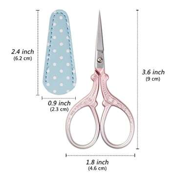Hisuper Embroidery Scissors Stainless Steel Sharp 3.6 inch Scissors with Leather Scissors Cover for ...