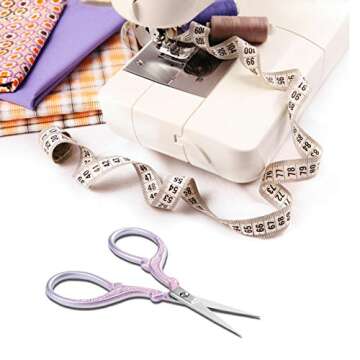 Hisuper Embroidery Scissors Stainless Steel Sharp 3.6 inch Scissors with Leather Scissors Cover for Sewing Crafting, Art Work, Threading, Needlework - DIY Tools Dressmaker Small Shears Pink Purple