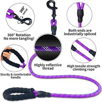 Two Sets of Dog Leash 5 FT Thick Durable Nylon Rope - Comfortable Padded Handle - Highly Reflective ...