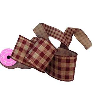 Burgundy Gingham Ribbon Wired Burlap - 2 1/2 Inch x 10 Yards, Valentine's Day, President's Day, Spring, Easter, Wedding, Rustic Decoration, Wreath, Gifts, Garland, Bows, Patriotic, Fall, Christmas