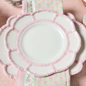 Two's Company Pink Bamboo Touch Salad Plates, 8.75-Inch, Melamine, Set of 4