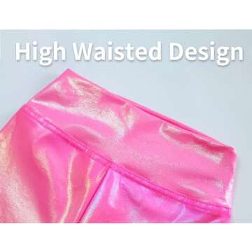Gnainach Metallic Leggings Girls 5-6 Years Old Holographic Rose Red Fashion Smooth Dance Pants for Children Gymnastics