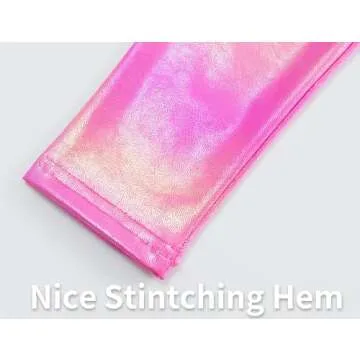 Gnainach Metallic Leggings Girls 5-6 Years Old Holographic Rose Red Fashion Smooth Dance Pants for Children Gymnastics