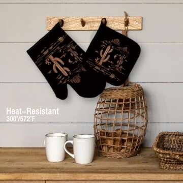Qeheb Western Desert Black Oven Mitts and Pot Holders Sets, Cactus Kitchen Decor, Cactus Decor Oven ...