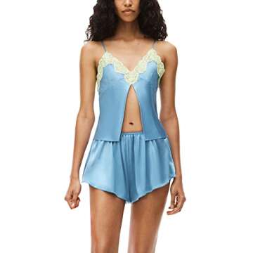 Women Lace Camisole Frill Crop Camis Sleeveless Backless Deep V Neck Split Sling Vest Tank Tops Aesthetic Streetwear (Blue, S)