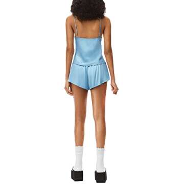 Women Lace Camisole Frill Crop Camis Sleeveless Backless Deep V Neck Split Sling Vest Tank Tops Aesthetic Streetwear (Blue, S)