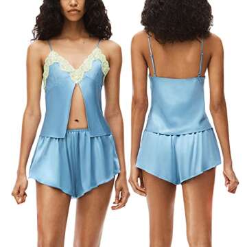 Women Lace Camisole Frill Crop Camis Sleeveless Backless Deep V Neck Split Sling Vest Tank Tops Aesthetic Streetwear (Blue, S)