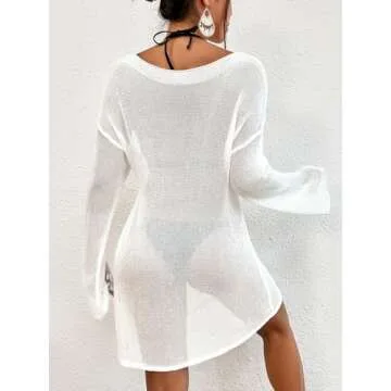 Bsubseach Crochet Cover Ups for Women Bathing Suit Cover Up Dress Mesh Beach Top White