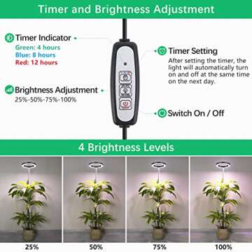LORDEM Plant Grow Light, Full Spectrum Plant Light for Indoor Plants, Brightness Adjustable LED Growing Lamp with Auto On/Off Timer 4H/8H/12H, Height Adjustable, 2 Packs of Black