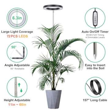 LORDEM Plant Grow Light, Full Spectrum Plant Light for Indoor Plants, Brightness Adjustable LED Growing Lamp with Auto On/Off Timer 4H/8H/12H, Height Adjustable, 2 Packs of Black