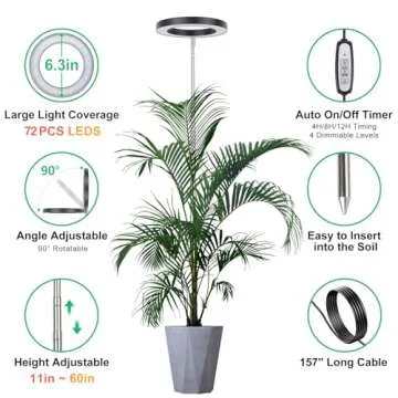 LORDEM Plant Grow Light, Full Spectrum Plant Light for Indoor Plants, Brightness Adjustable LED Growing Lamp with Auto On/Off Timer 4H/8H/12H, Height Adjustable, 2 Packs of Black