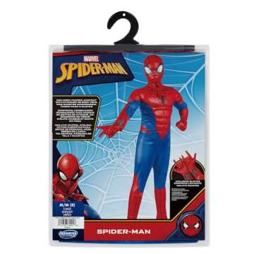 Marvel Spider-Man Official Youth Halloween Costume - Padded Jumpsuit with Gloves, Boot Covers, and Detachable Mask (S) Multi