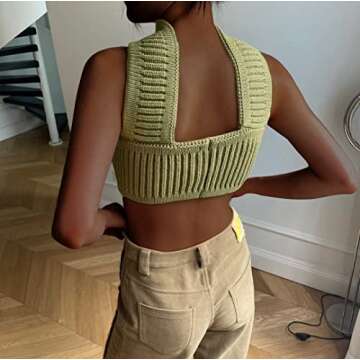 KMBANGI Strapless Crop Top for Women Ribbed Knitted Halter Tube Top Sleeveless Bandeau Knit Bustier Aesthetic Clothes(Ribbed Green,S)