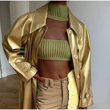 KMBANGI Strapless Crop Top for Women Ribbed Knitted Halter Tube Top Sleeveless Bandeau Knit Bustier Aesthetic Clothes(Ribbed Green,S)