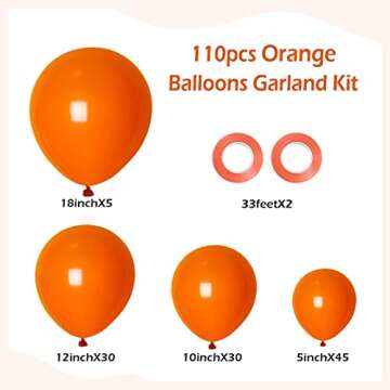 FOTIOMRG 110pcs Orange Balloon Garland Arch Kit, 18 12 10 5 inch Orange Latex Balloons Different Siz...