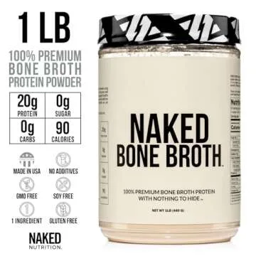 Naked Bone Broth - Beef Bone Broth Protein Powder - 20G Protein, Only 1 Ingredient - Gut Health and Joint Supplement - Unflavored - No GMO, Gluten, Or Soy - 1 Pound