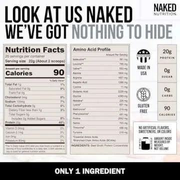 Naked Bone Broth - Beef Bone Broth Protein Powder - 20G Protein, Only 1 Ingredient - Gut Health and Joint Supplement - Unflavored - No GMO, Gluten, Or Soy - 1 Pound