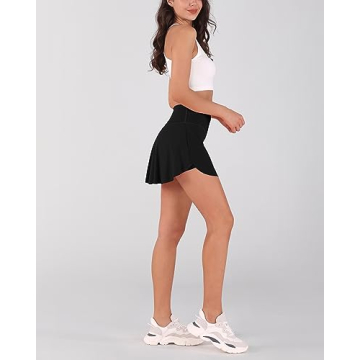 ODODOS Women's Tennis Skirts with Pockets Crossover High Waist Built-in Shorts Athletic Golf Skorts, Black, Medium